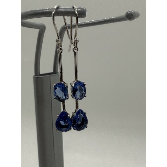 Vintage A.T.R. Jewelry 925 Sterling Silver Signed Tear Drop Earrings Blue Stone - Picture 2 of 12